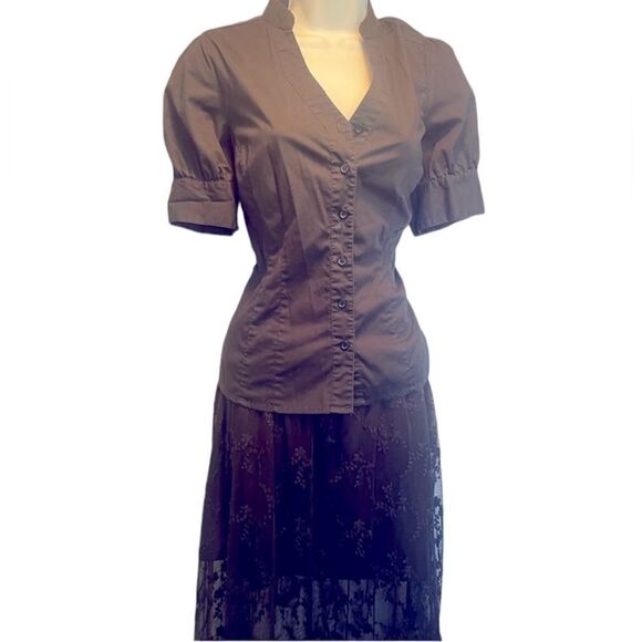 AB Studio Vintage Style Button down top Corporate Goth - Picture 1 of 8